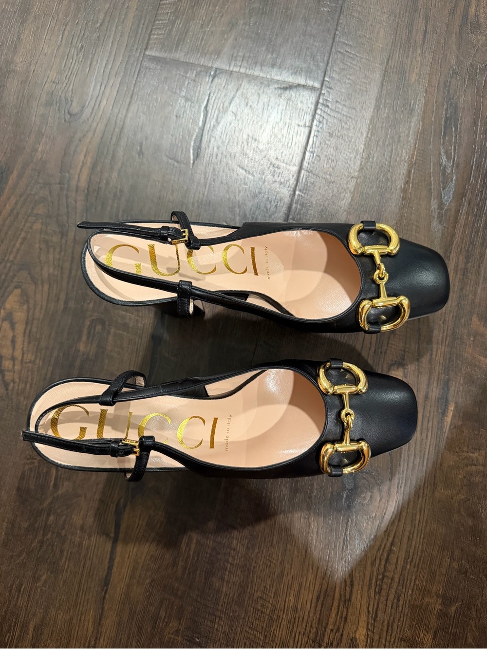 Gucci Black Leather Slingback Pumps with Gold Horsebit - Picture 10 of 16